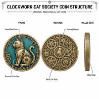Koin Peringatan 3D Relief Tinggi Kustom Grosir, Koin Tantangan Kucing Mekanik Steampunk, Hadiah Suvenir Pabrik OEM ODM