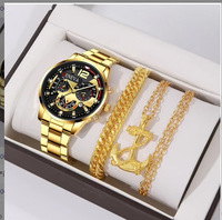 Montre pour homme avec calendrier, bracelet en acier à six aiguilles, montre à quartz, montre sportive lumineuse, ensemble bracelet