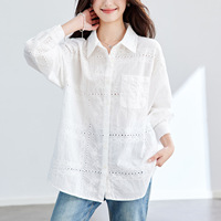 Chemise Blanche Femme Chuying à Manches Longues, Nouvelle Collection Printemps 2026, Broderie Creuse, Haut Élégant en Pur Coton pour Femme