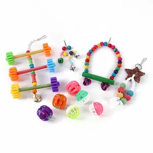 Bird Toy Set Parrot Swing Chewing Toy Set 10 Pack Hanging Cage Swing And Rainbow Bridge