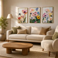 Tableau mural floral ton crème, peinture florale imprimée par pulvérisation, encadré tendu / flottant en PS pour la décoration murale de la maison