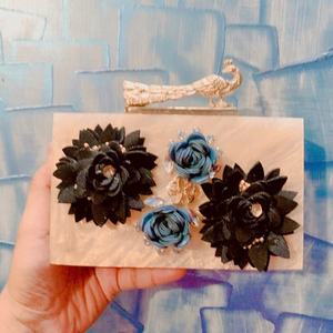 Partywear-Bolso de mano con diseño geométrico para mujer, cartera de mano con diseño de piedras, de resina de mármol, para fiesta - Product Image 4