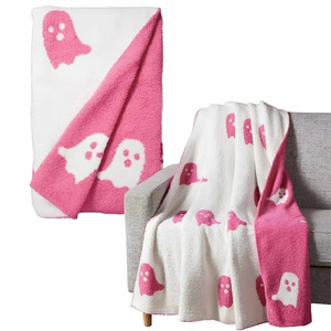 Manta de Felpa con Estampado de Fantasma Rosa, Rectangular, Antipilling, Decoración para el Hogar, Estilo Otoñal, Diseño Simple, Lavable a Máquina - Product Image 4