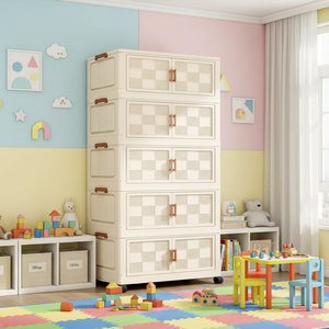 Armoire pliable mobile à <span class=keywords><strong>5</strong></span> niveaux de grande capacité, design moderne, armoire de rangement pour collations, conteneur de rangement pour vêtements ménagers - Product Image 4