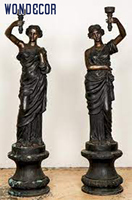 Statue de lampe en cuivre de grande taille, personnalisée, pour l'extérieur, avec un processus de moulage en bronze, représentant une belle dame debout
