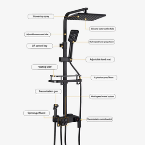 Système de douche thermostatique à affichage numérique, touches piano, <span class=keywords><strong>pistolet</strong></span> de pulvérisation, laiton brossé, fixation murale, ensemble pluie et main, accessoire de salle de bain - Product Image 3