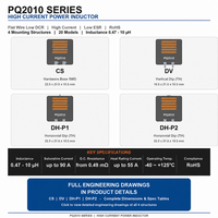Inducteur de puissance à fil plat haute intensité PQ2010 0,47uH-10uH 90A à faible DCR, noyau en ferrite CMS pour serveur DC-DC et stockage d'énergie