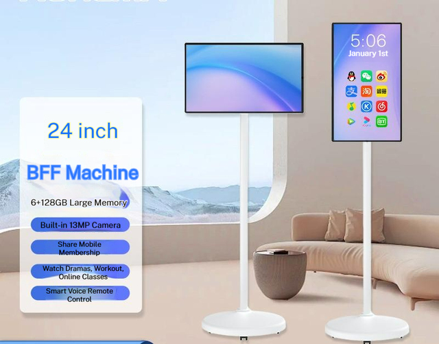 24 Inch LCD LED Portable Smart Touchscreen TV Monitor Android 12 Rotation Stand Wheels 13MP Camera Bulk Custom Orders B2B