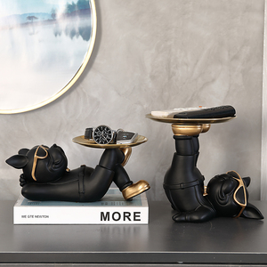 Bulldog francese <span class=keywords><strong>Butler</strong></span> con vassoio scatola portaoggetti statua e scultura di cane ornamenti da tavola animali decorazioni per la stanza dal vivo arte in resina - Product Image 6