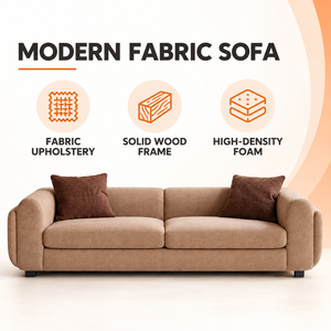 Sofá de Tela Moderno VB de 2 Plazas en Color Marrón Mocha con Estructura de Madera Maciza, Cojines de Espuma de Alta Densidad y Brazos Acolchados para Sala de Estar - Product Image 1