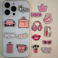 Autocollants décoratifs en métal émaillé rose mignon pour coque de téléphone, avec mots arabes, breloques de beauté et de mode, décorations DIY pour téléphone portable