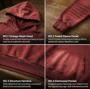 Sudadera con Capucha Extra Grande de Estilo Urbano para Hombre, Lavada Vintage, 100% Algodón Pesado, Proveedor de Moda, Sudadera con Capucha Personalizada con Efecto Desgastado por el Sol - Product Image 2