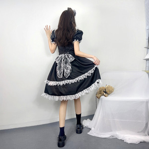 Disfraz de Cosplay Lolita, vestido de sirvienta negro con diadema con lazo, disfraz de mujer, detalles elegantes de encaje - Product Image 4