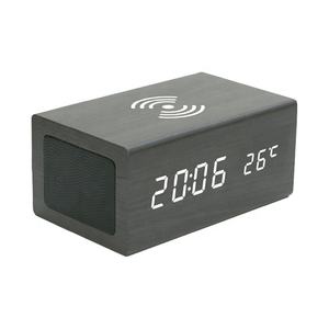 EMAF venta al por mayor diseño <span class=keywords><strong>de</strong></span> escritorio <span class=keywords><strong>de</strong></span> madera Led electrónico Digital BT altavoz temperatura humedad Despertador con cargador inalámbrico <span class=keywords><strong>de</strong></span> teléfono - Product Image 1