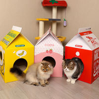 Maison pour chat pliable avec griffoir, en carton ondulé, pour cachette de lapin et chat