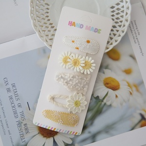 Barrettes à cheveux pour filles, pinces à cheveux en tissu avec broderie fleur de marguerite, accessoires pour cheveux faits à la main pour enfants - Product Image 5