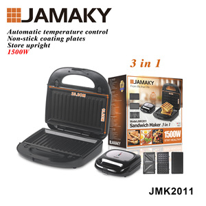 Máquina para hacer sándwiches JAMAKY 3 en 1, 1500W, placas antiadherentes para desayuno, gofres y tostadas - Product Image 1