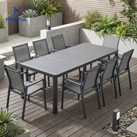 Mesa de Comedor Extensible de Aluminio para Exteriores HOMFUL, con Tablero de Listones, Rectangular, para Patio y Jardín