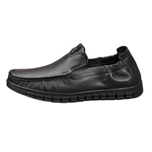 Mocasines de Cuero Genuino para Hombre, Negros, Punta Redonda, Suela de Goma Transpirable, Zapatos Casuales de Primavera - Product Image 4