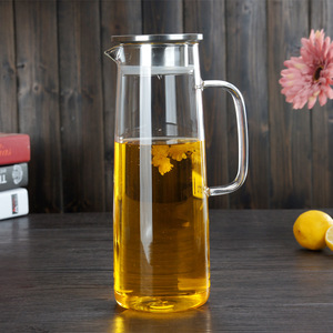 Jarra de agua de vidrio transparente con tapa de acero, resistente al calor, para bebidas frías, jugos de verano, uso en refrigerador. - Product Image 5