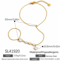 Ensemble de bijoux SUMMLY tendance pour femme : bracelet à maillons géométriques en zircon, bague martelée, en acier inoxydable plaqué or 18 carats