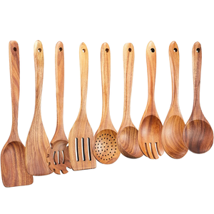 2025 Wholesale 100% Natural Set 9pcs Durable Teak Wood Nonstick <strong>Kitchen</strong> Wooden Utensils For Cooking Premium Quality Utensils Set - Product Image 5
