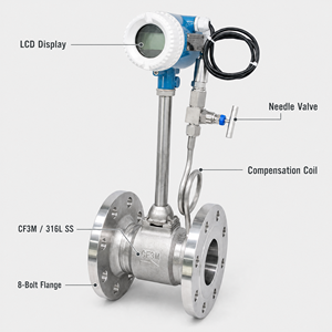 Débitmètre vortex à montage sur bride pour gaz et vapeur avec compensation de température et de pression, personnalisable OEM, en acier inoxydable 304/316, précision +/-1% - Product Image 2