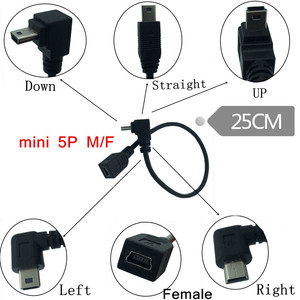 Cable de datos mini USB en ángulo recto de 25 cm, macho a hembra, para reproductores MP3 y MP4 - Product Image 1
