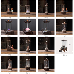 Vendita calda porcellana drago monaci mano di Buddha bruciatore di incenso a riflusso Zen a forma di loto con copertura antivento forno incensiere - Product Image 6