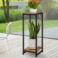 Support de plantes industriel à 2 niveaux, haut, pour plantes d'intérieur, support de pot de fleurs d'angle, en métal et bois, présentoir vertical pour plantes, pour salon