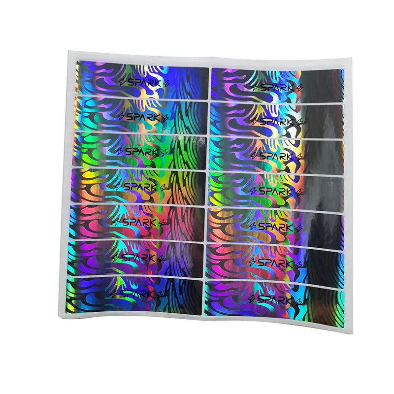 Pegatinas de reflexión de arco iris personalizadas, etiqueta láser vacía de vinilo PET de 25gsm, puede guardar tarros, etiqueta de sellado holográfica