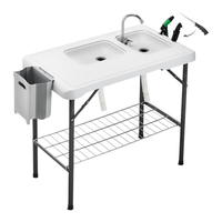 Tables à filet pliantes avec 2 éviers et accessoires de luxe pour camping en plein air pique-nique barbecue fête événement