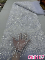 Nouveau tissu en dentelle lourde perlée Finshon Orange pour robe de mariée, tulle brodé pour robe de soirée femme