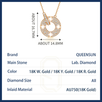Collier trèfle à quatre feuilles entrelacé en or 18 carats avec diamant de laboratoire pour femme, chaîne claviculaire double face à anneau unique