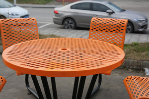 All'aperto commerciale in metallo Picnic <span class=keywords><strong>tavolo</strong></span> da pranzo e sedia Set mobili da giardino in <span class=keywords><strong>acciaio</strong></span> <span class=keywords><strong>esterno</strong></span> Patio <span class=keywords><strong>esterno</strong></span> tavolino da caffè con sedia - Product Image 5