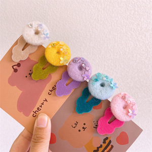 Pinzas para el cabello estilo coreano, lindas y cosidas a mano, con forma de donut para niñas, accesorios para el cabello de encaje flocado, pinzas laterales, pinzas para flequillo - Product Image 3