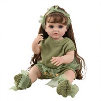 Poupée en peluche mignonne aux cheveux bouclés, réaliste, fille de 55 cm, en vinyle lavable, style Reborn, compagnon pour jeunes filles, emballage en boîte colorée