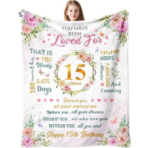 <b>Pink</b> Crown 15th Birthday Flannel <b>Blanket</b> Throw <b>Blanket</b> Nap <b>Blanket</b> Breathable Skin Friendly for Winter Warmth Custom Print - Product Image 3