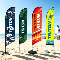Drapeau publicitaire extérieur personnalisé en forme de plume, imprimé numériquement, sur mât en fibre de verre, pour promotions sur la plage