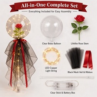 Vente flash - Ballon lumineux qui brille dans le noir - Décoration LED - Ballon à bulles - Décoration de ballon rose - Cadeau pour la Saint-Valentin - Ensemble avec fleur
