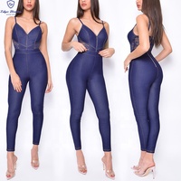 Combinaison de luxe pour femme, extensible, grande taille, en jean bleu