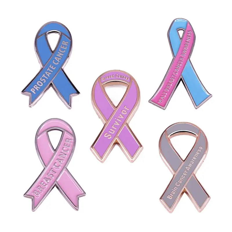 Pinos de lapela para conscientização do câncer de mama, broche com fita de esperança rosa, novo design Yangle, alfinetes para conscientização do câncer cerebral