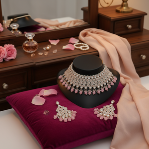 Qualité assurée tendance fantaisie Collection plaqué or Kundan et perle avec pierre rose collier ensemble pour les femmes porter des bijoux - Product Image 2