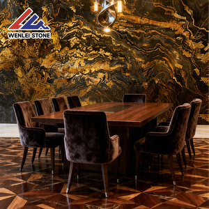 Suministro de Piedra Wenlei, Losa Grande de Mármol Negro Dorado Cósmico, Piedra Natural de Lujo Altamente Pulida para Proyectos de Ingeniería de Interiores - Product Image 3