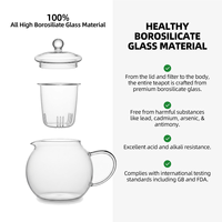 Teko Teh Kaca dengan Infuser Kaca 800ml / 27.33oz, Terbuat dari Kaca Borosilikat Bening untuk Teh Gongfu, Teh Daun, Meja Teh, dan Rumah