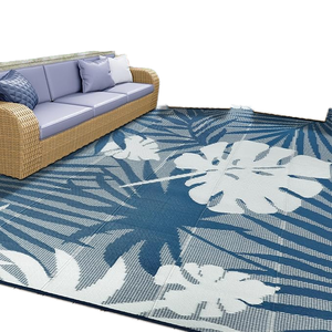 Alfombra Reversible de Polipropileno de la Serie Blue Planter, Diseño Floral Moderno, Fácil de Limpiar, Hecha a Máquina, para Uso en Interiores y Exteriores, Apta para Mascotas, para Autocaravanas y Campamentos - Product Image 1