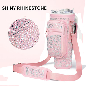 Pochette Zippée en Néoprène <span class=keywords><strong>pour</strong></span> Gobelet de 40 oz, Sacoche Bouteille d'Eau en Strass Bling avec Bandoulière <span class=keywords><strong>pour</strong></span> Stanley - Product Image 2