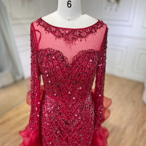 S2843N 2026 Nuovo Abito da Sera Lungo <span class=keywords><strong>Bordeaux</strong></span> Lussuoso con Perline Elegante per Presentazioni, Sfilate di Moda e Spettacoli - Product Image 4