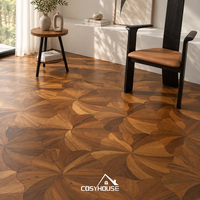 Parquet en teck de luxe, motif feuille, mosaïque artistique, design personnalisé pour l'intérieur de la villa