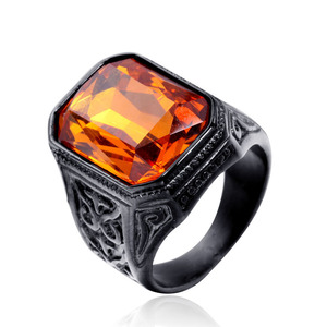 Anillo de sello de acero inoxidable con piedra roja rubí Acabado negro Talla gótica Banda pesada Llamativa mirada para hombres - Product Image 3